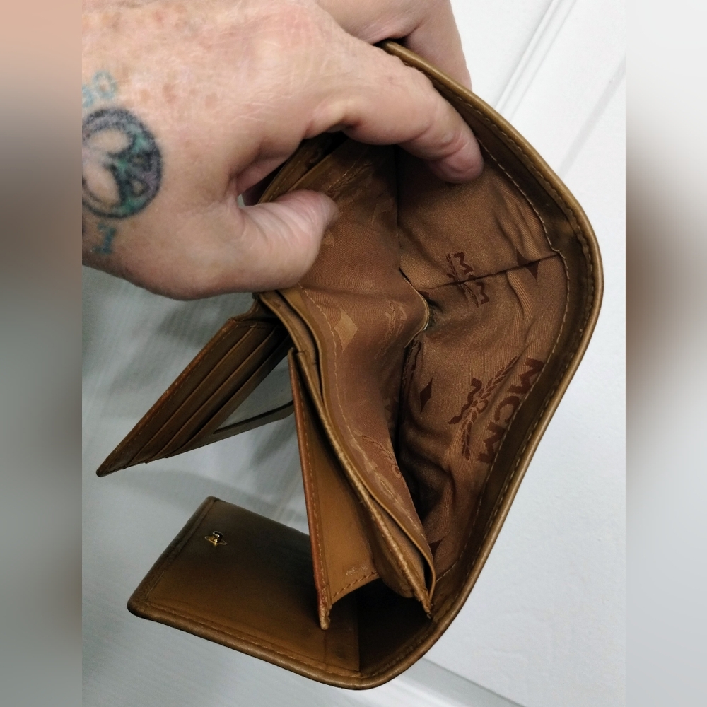 MCM Tan, Black & Green Trifold Leather Wallet - Picture 9 of 11